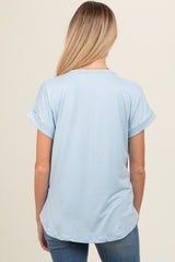 Light Blue V-Neck Pocket Short Sleeve Maternity Shirt