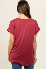 Burgundy V-Neck Pocket Short Sleeve Shirt