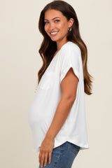 Ivory V-Neck Pocket Short Sleeve Maternity Shirt