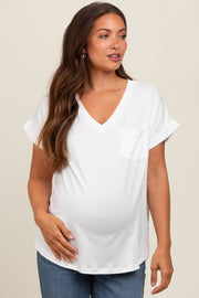 Ivory V-Neck Pocket Short Sleeve Maternity Shirt