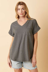 Charcoal V-Neck Pocket Short Sleeve Maternity Shirt