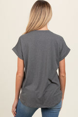 Charcoal V-Neck Pocket Short Sleeve Maternity Shirt