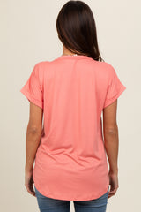 Coral V-Neck Pocket Short Sleeve Maternity Shirt