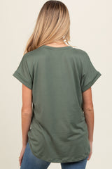 Olive V-Neck Pocket Short Sleeve Maternity Shirt