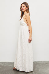 Ivory Floral Jacquard Crossback Maxi Dress