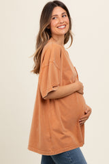 Camel Faded Wash Maternity Short Sleeve Top