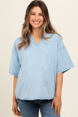 Light Blue Washed Cotton Jersey Oversized Maternity Top