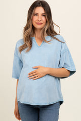 Light Blue Washed Cotton Jersey Oversized Maternity Top