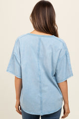 Light Blue Washed Cotton Jersey Oversized Maternity Top