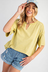 Lime Washed Cotton Jersey Oversized Top