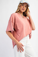 Salmon Washed Cotton Jersey Oversized Maternity Top