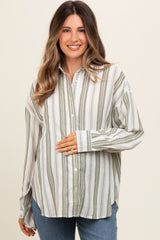 Olive Yarn Dye Stripe Button Down Maternity Top