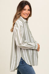 Olive Yarn Dye Stripe Button Down Maternity Top