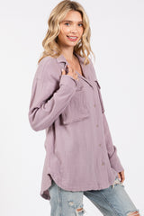 Lavender Cottom Gauze Button Down Shirt