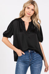 Black V-Neck Puff Sleeve Maternity Blouse