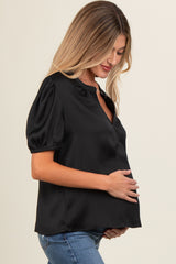 Black V-Neck Puff Sleeve Maternity Blouse