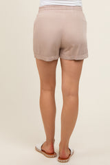 Taupe Drawstring Waist Tie Maternity Shorts