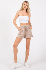 Taupe Drawstring Waist Tie Shorts