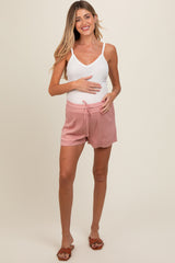 Pink Drawstring Waist Tie Maternity Shorts