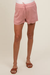 Pink Drawstring Waist Tie Maternity Shorts