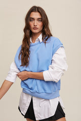 Light Blue Terry Raw Trim Top