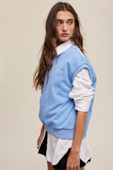 Light Blue Terry Raw Trim Top