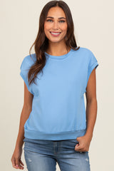 Light Blue Terry Raw Trim Maternity Top