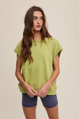 Light Olive Terry Raw Trim Top