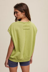 Light Olive Terry Raw Trim Top