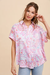 Pink Floral Button Down Maternity Blouse