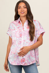 Pink Floral Button Down Maternity Blouse