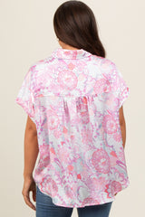 Pink Floral Button Down Maternity Blouse