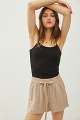 Beige Drawstring Side Pocket Maternity Shorts