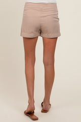 Beige Drawstring Side Pocket Maternity Shorts