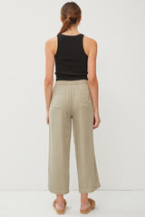 Light Olive Front Tie Cropped Pants