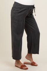 Charcoal Front Tie Cropped Maternity Pants