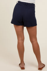 Navy Blue Pleated Maternity Shorts