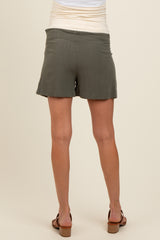 Olive Blue Pleated Maternity Shorts