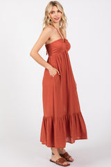 Rust Halter Midi Dress