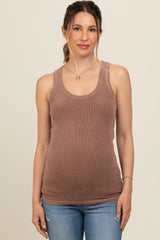 Mocha Sleeveless Ribbed Maternity Top