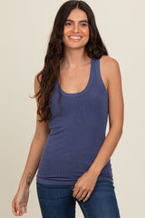 Blue Sleeveless Ribbed Top