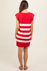 Red Striped Knit Sleeveless Maternity Dress