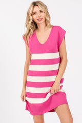 Fuchsia Striped Knit Sleeveless Maternity Dress