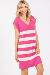 Fuchsia Striped Knit Sleeveless Dress