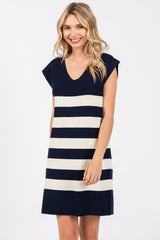 Navy Striped Knit Sleeveless Maternity Dress