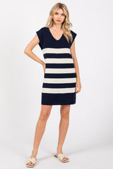 Navy Striped Knit Sleeveless Dress