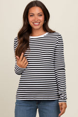 Black Striped Long Sleeve Ribbed Maternity Top