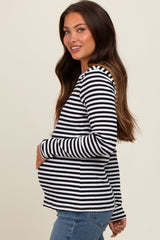 Black Striped Long Sleeve Ribbed Maternity Top