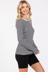 Black Striped Long Sleeve Ribbed Top