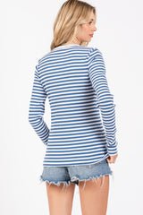 Blue Striped Long Sleeve Ribbed Top